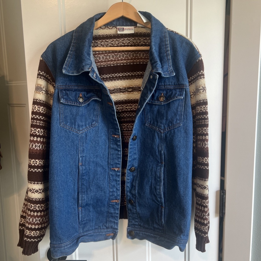 Faded Glory Womens 18W 20W Jean Jacket Vtg 90s Denim Sweater Southwestern Aztec